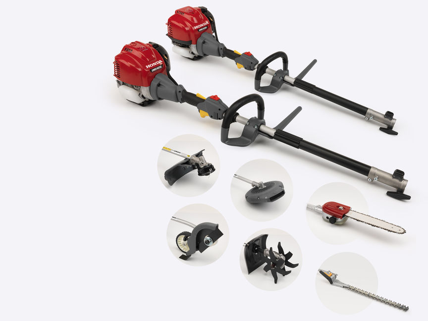Haut: les deux modles de Versatool? disponibles, tourns vers la droite. Honda Versatool?, six images dcoupes des accessoires Versatool?.