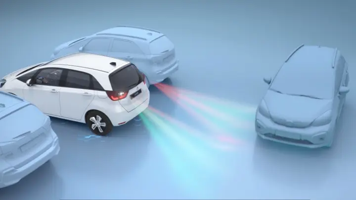 Image graphique des fonctions Honda SENSING de la Honda Jazz Hybrid. 