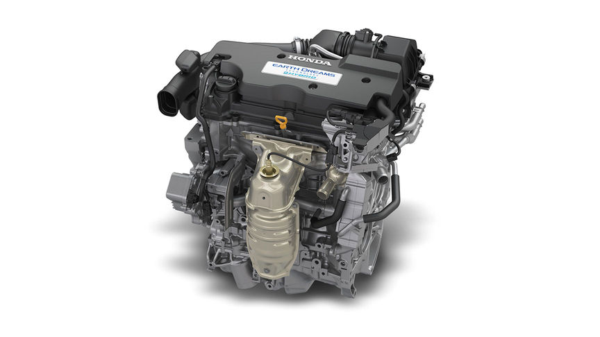 Gros plan sur le moteur VTEC hybride à cycle d'Atkinson de Honda. 