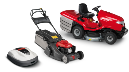 Gamme de produits Honda pour jardin. Vue de trois quart, tourn&eacute;es vers la droite.