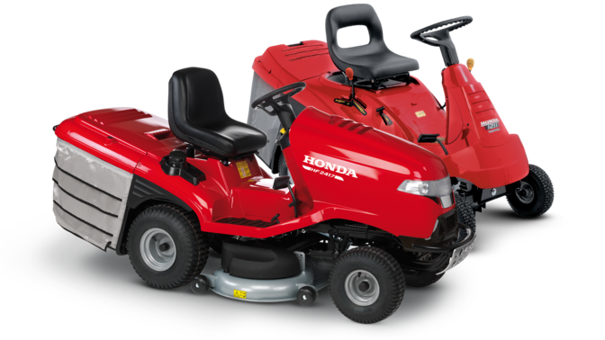 2 tondeuses autoport&eacute;es, vue lat&eacute;rale.