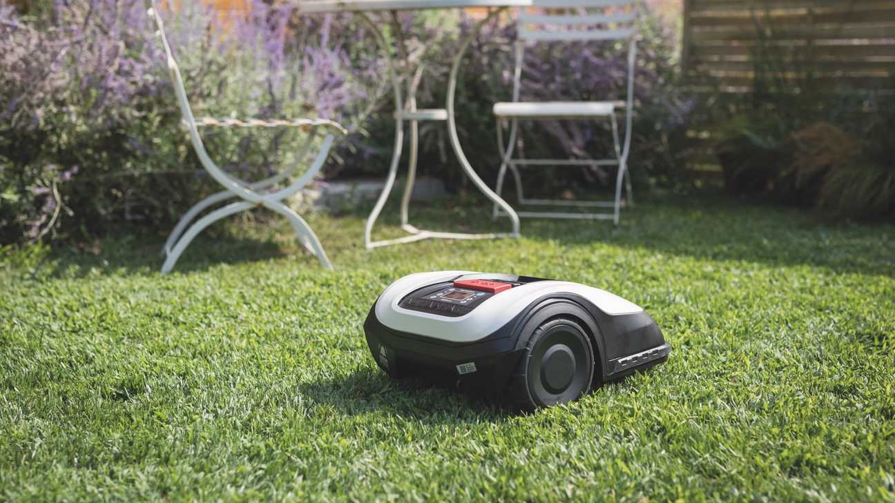 Vue de trois quarts arrière de la Honda Miimo dans un jardin avec une table et des chaises en arrière-plan.