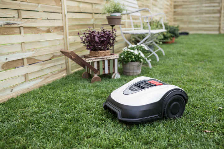 Gros plan sur une Honda Miimo dans un jardin avec des meubles en arrière-plan.