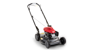 Tondeuse à gazon Honda, trois quarts face, tournée vers la droite.