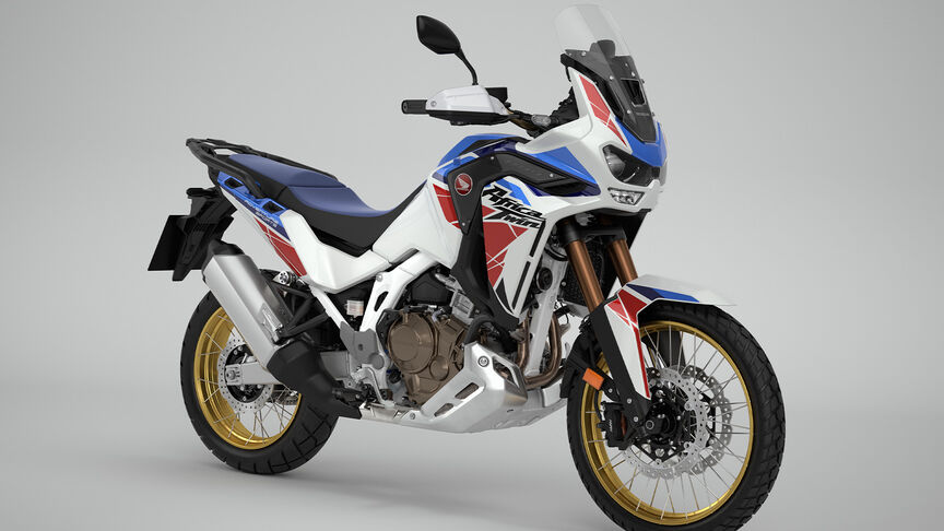 Vue de 3/4 avant droit du modèle Honda CRF1100 Africa Twin en studio