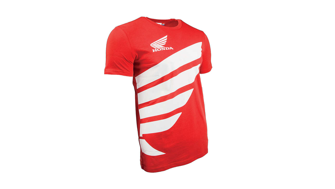 T-shirt rouge Honda HRC avec logo ailé Honda.