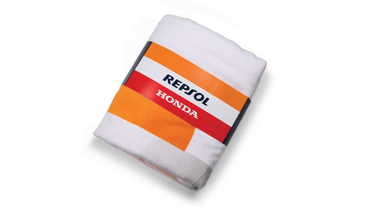 Serviette de plage Honda Repsol aux couleurs MotoGP Honda, avec logo Repsol.