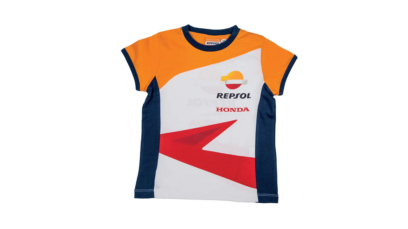 T-shirt enfant Honda Repsol aux couleurs de Honda MotoGP et logo Repsol.