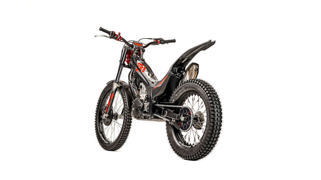 Face arrière de trois quarts de la Honda Montesa Cota 4RT 301RR, vue du côté gauche.