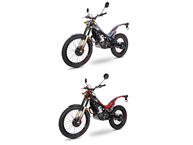 Honda Montesa Cota 301RR 3, côté gauche trois quarts de face, Rouge combat et Gris Sonique