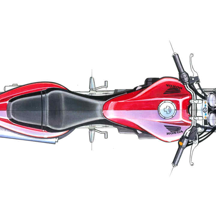 Vue de dessus des croquis de conception de la Honda Hornet.