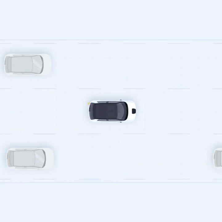 Une vue de dessus de la Honda e montrant la fonction d'avertissement d'angle mort. 
