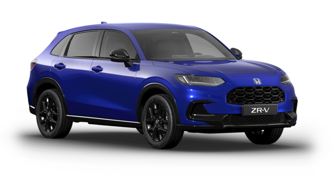Honda ZR-V e:HEV hybride Sport bleu, vue de trois quart