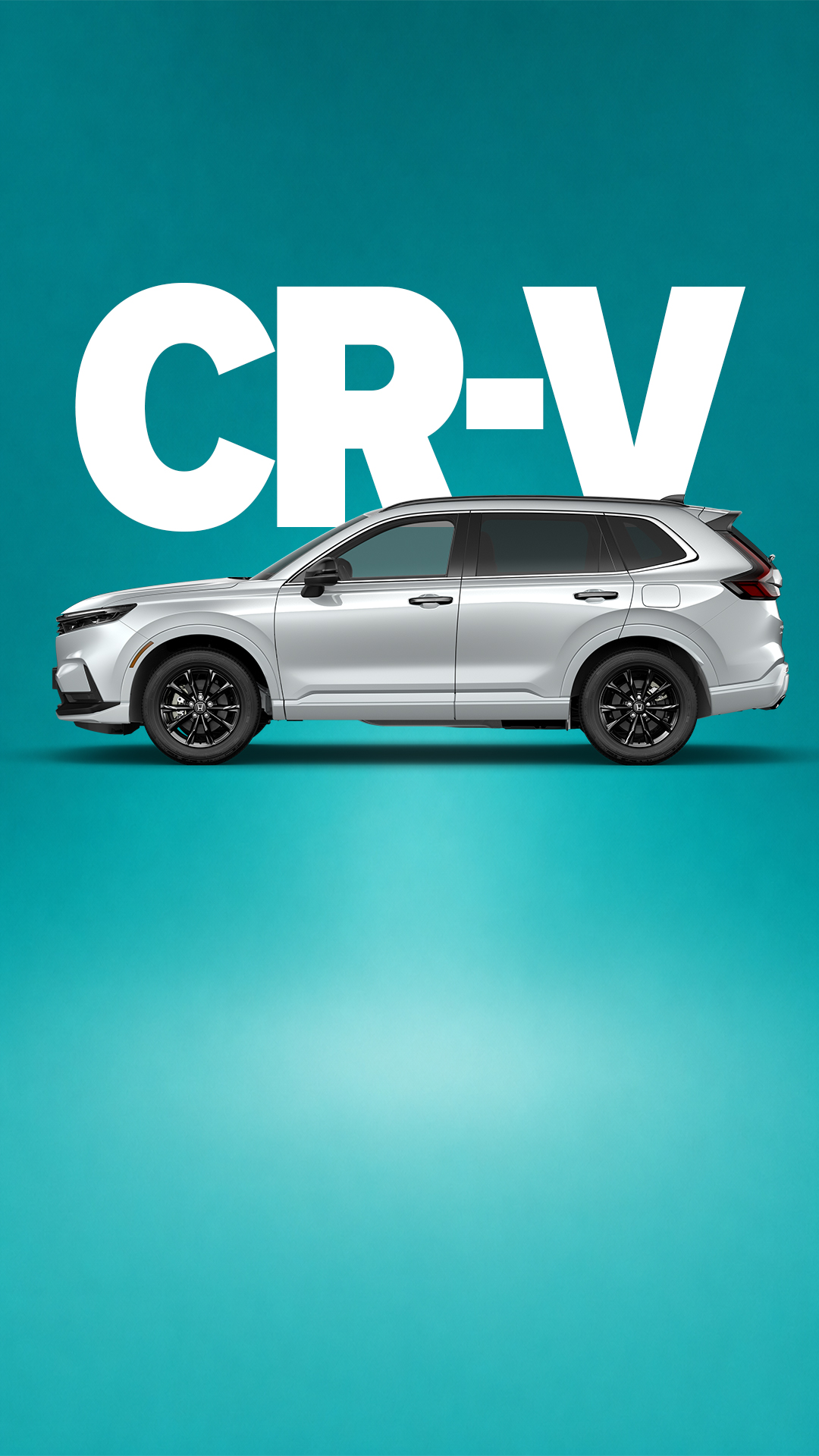 Un CR-V blanc sur un fond beu dégradé avec CR-V écrit en fond