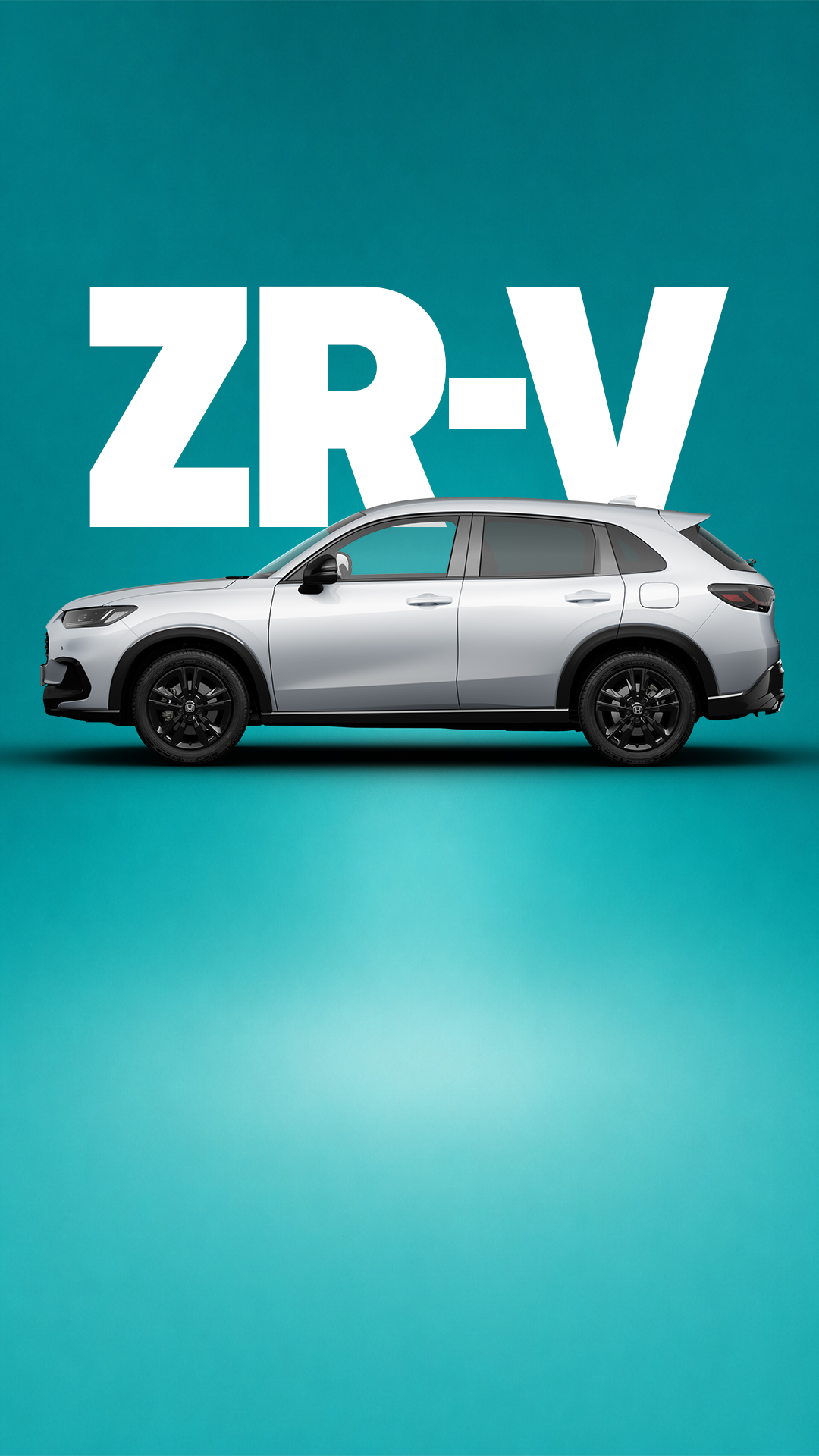 Un ZR-V blanc sur un fond bleu dégradé avec ZR-V écrit en fond