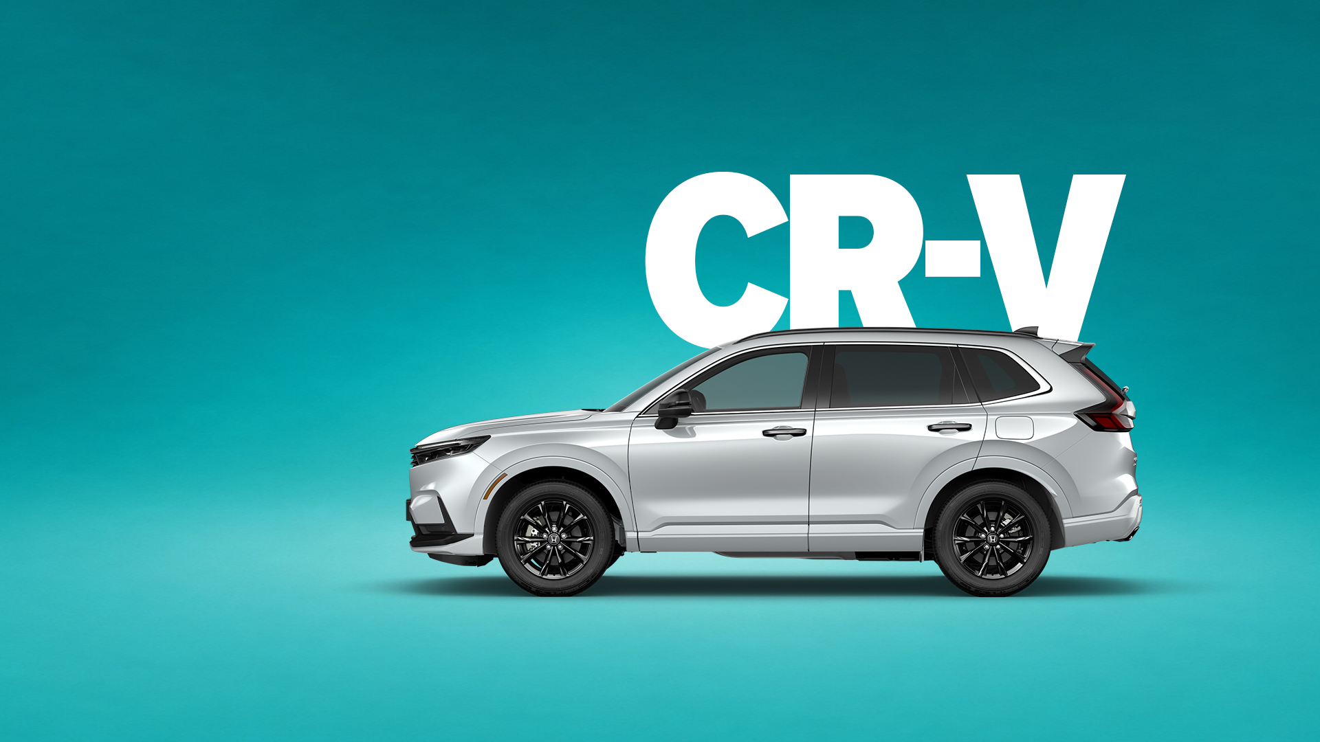 Un CR-V blanc sur un fond beu dégradé avec CR-V écrit en fond