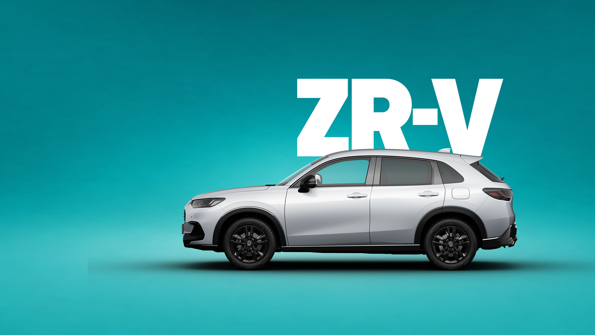 Un ZR-V blanc sur un fond bleu dégradé avec ZR-V écrit en fond