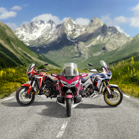 Africa Twin Adventure with rider and sunset