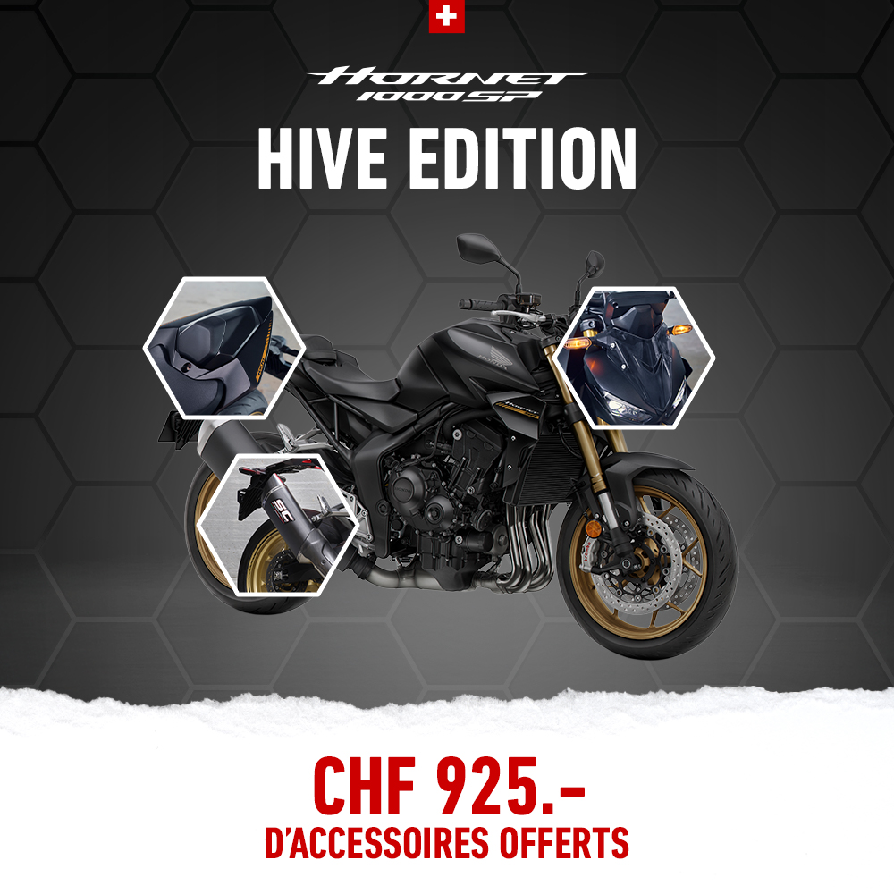Hornet 1000 hive edition avec détails des accessoires sur la moto